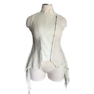 Ashley Stewart Cream Lace & Pleather Vest